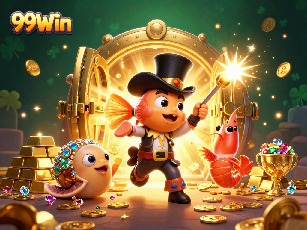 99Win features an exciting 3D scene of a deep-sea anglerfish, shrimp, and snail attracting golden treasures.