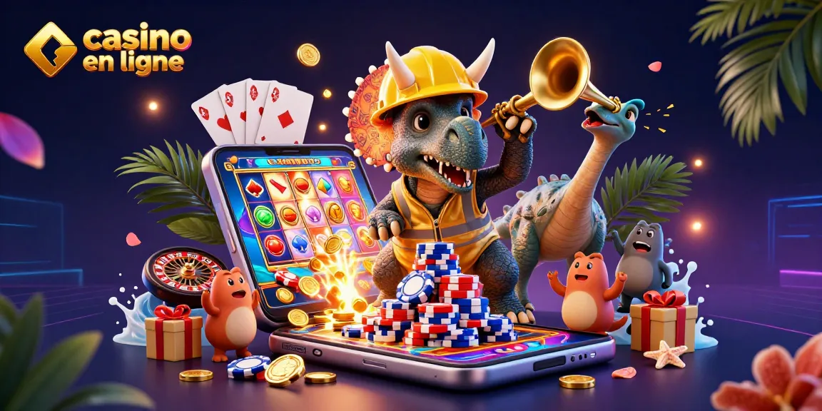 Admirez ce triceratops en chantier célébrant un casino en ligne dynamique rempli de jeux.