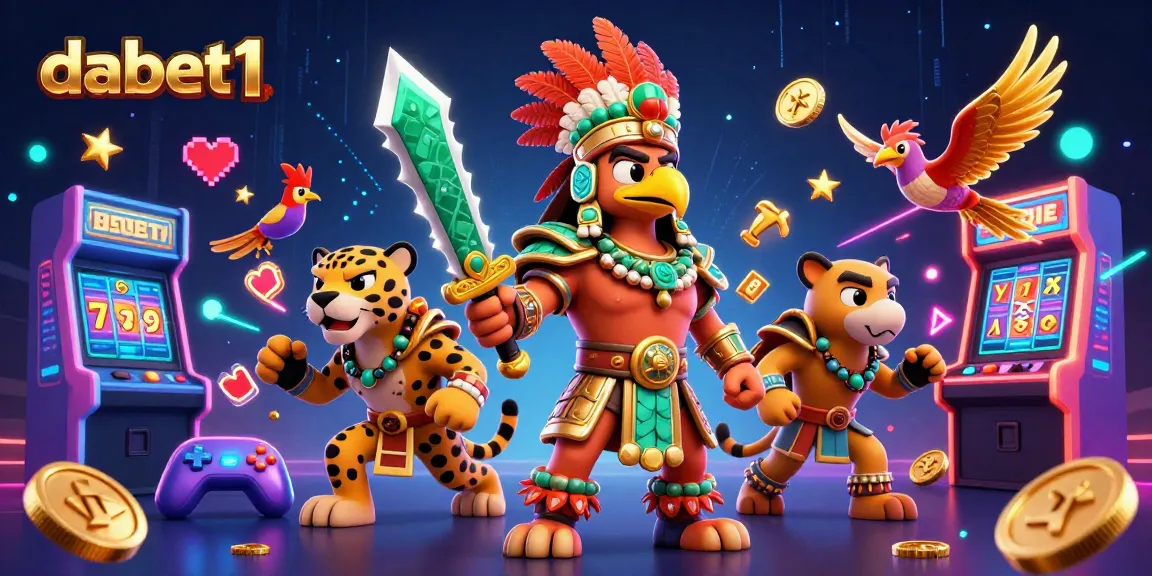 dabet1 immersive casino-themed illustration with Aztec characters and vibrant gaming elements