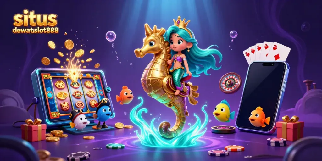Permainan slot menarik di situs dewataslot888 dengan putaran reels dan koin emas yang meluncur