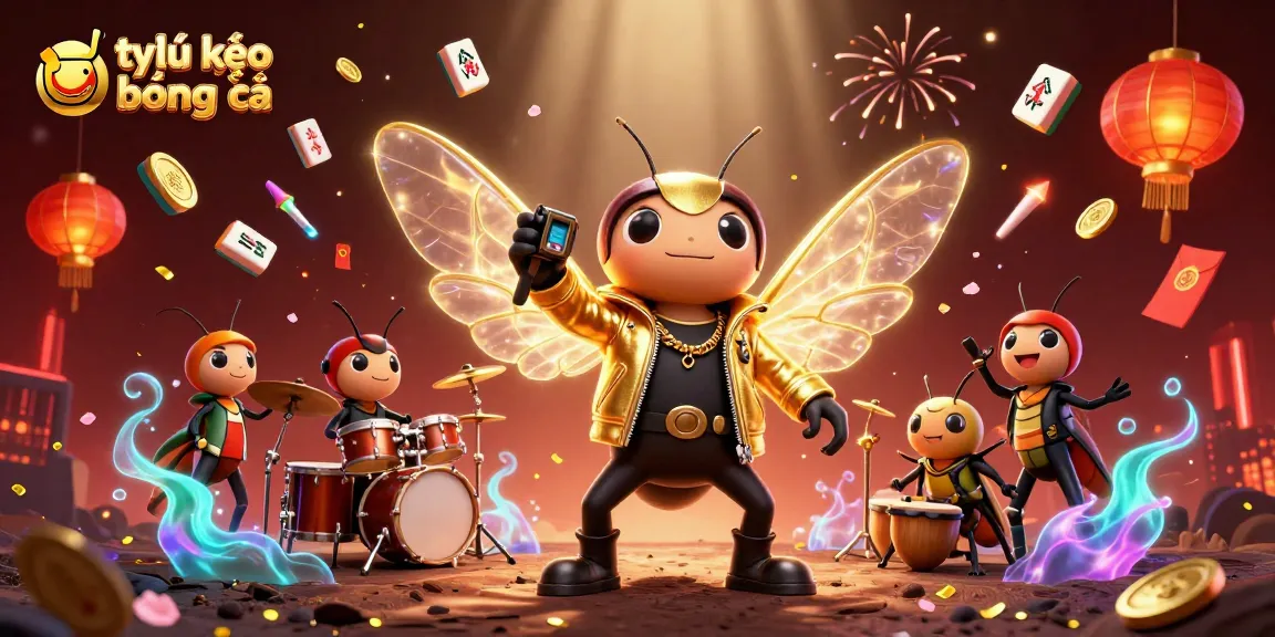 Experience the excitement of tỷ lệ kèo bóng đá with a vibrant 3D scene of rock star characters and gambling elements.