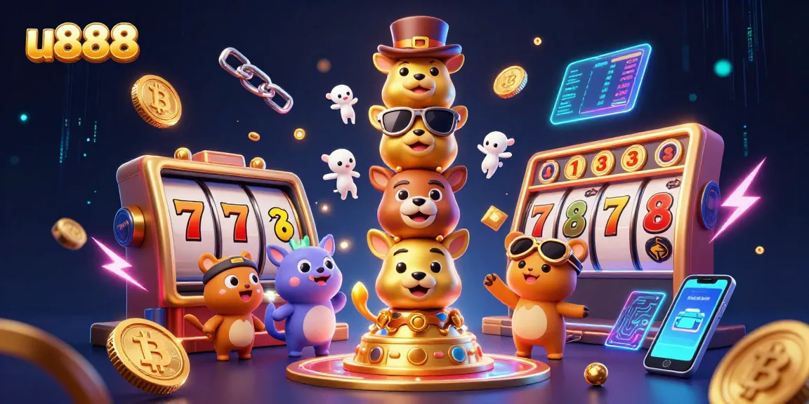 Experience u888's vibrant casino world with dynamic slot reels and glowing crypto coins.