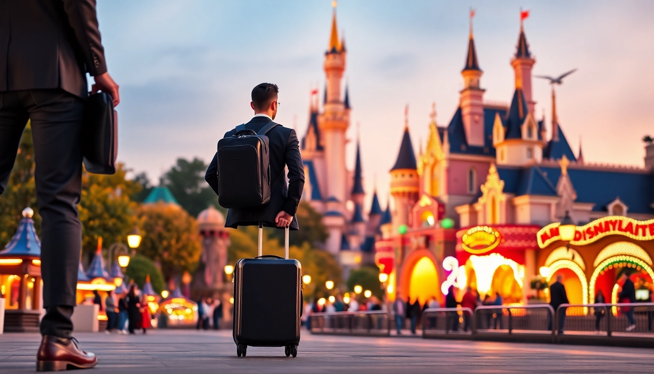 Traveling from Disneyland Paris to airport with iconic castle in the background.