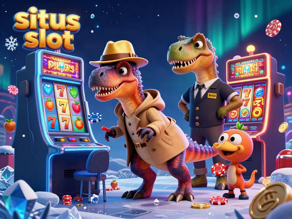 Gambaran situs slot dengan velociraptor di mesin slot dan stegosaurus sebagai bos pit di kasino