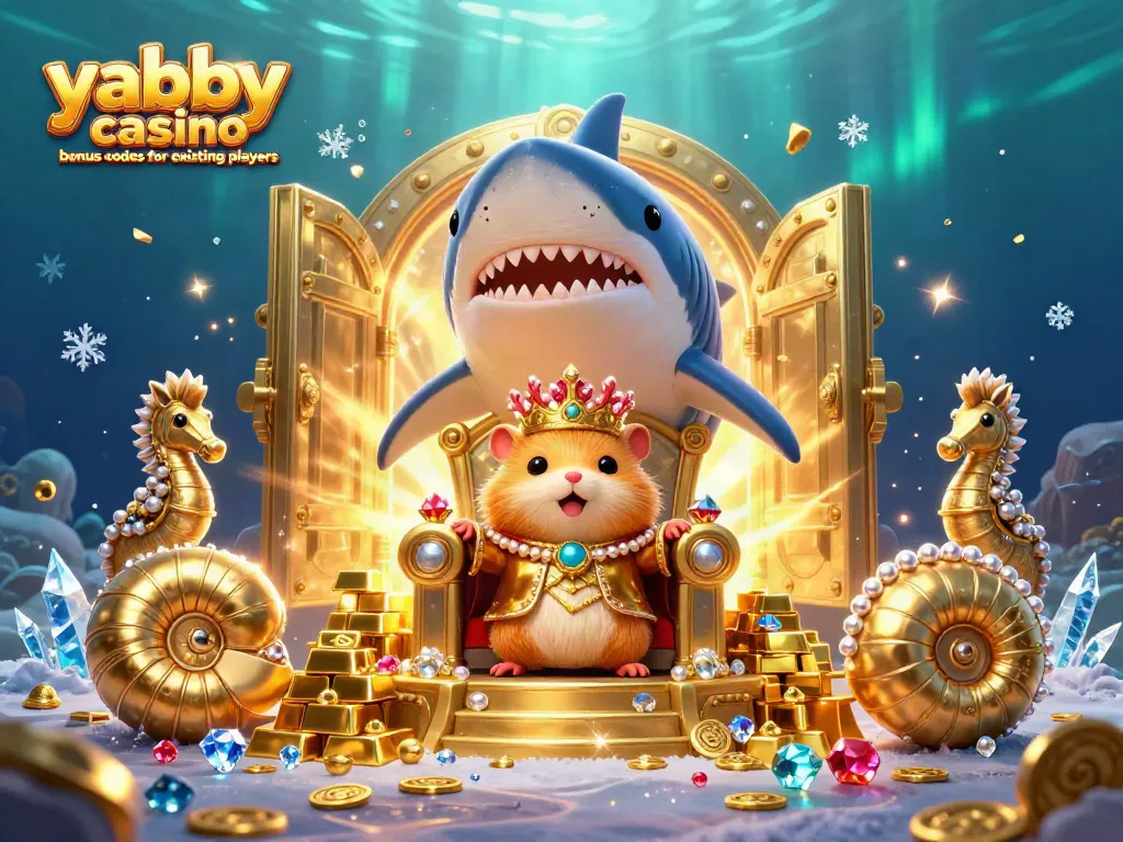 Experience the excitement with yabby casino bonus codes for existing players, featuring a golden hamster king amidst treasure.
