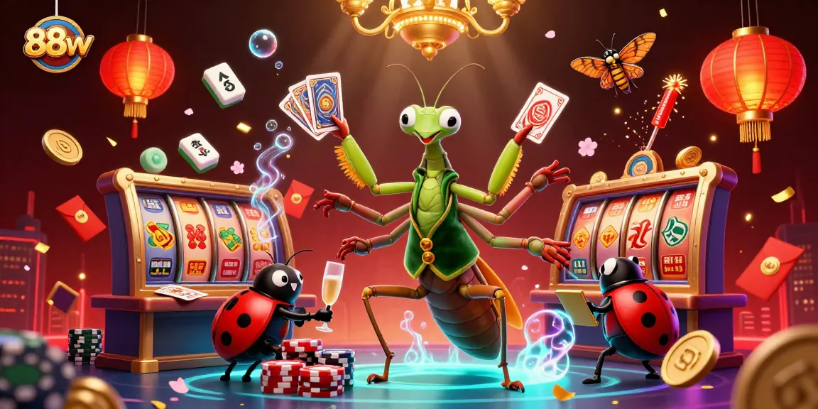 Engage with 88vv exciting casino action featuring a praying mantis card sharp and vibrant game elements.