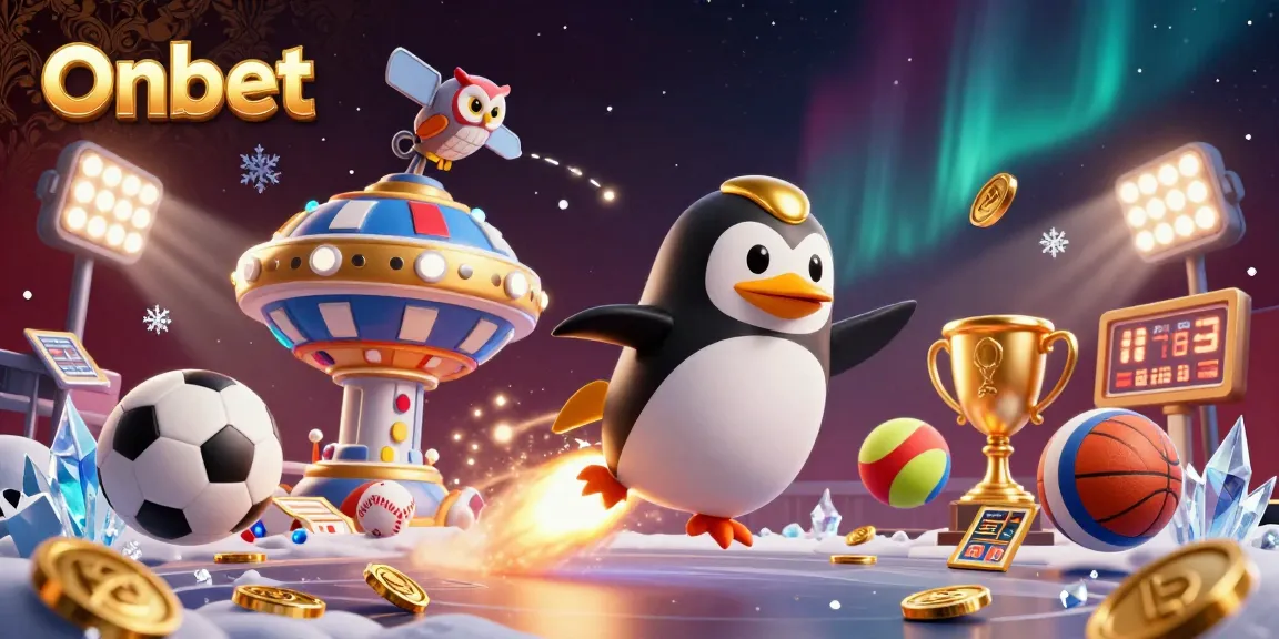 Experience Onbet with a dynamic 3D casino scene featuring exciting gambling elements and action.