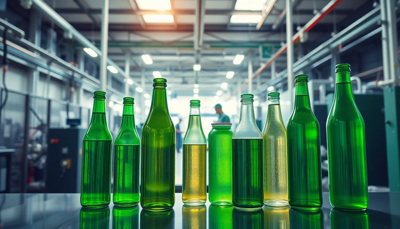 Beverage packaging company showcasing innovative designs and sustainable materials in a factory setting.