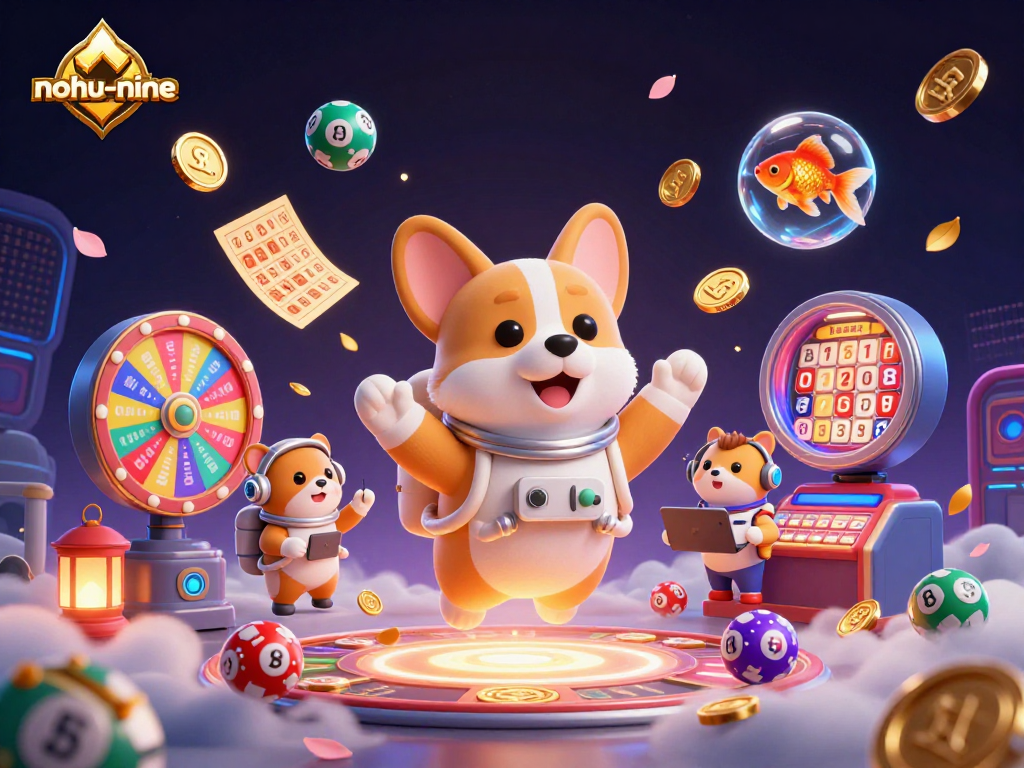 Experience thrilling gameplay with nohu-nine in a dynamic 3D casino scene showcasing a corgi astronaut.
