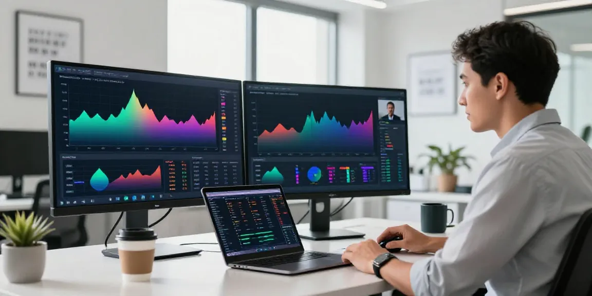 Dynamic TradingView analysis scene with trader reviewing charts and data.