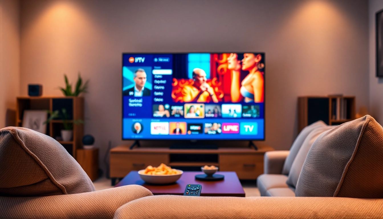 Enjoying vibrant IPTV services in a cozy living room with sleek setup and inviting atmosphere.