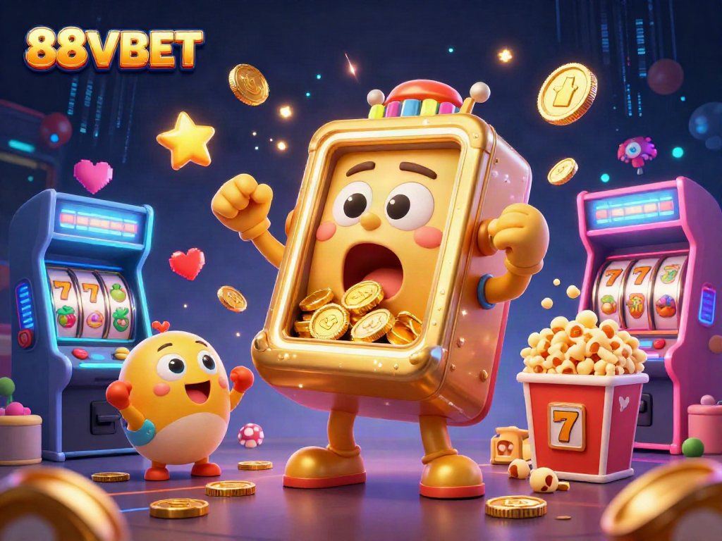 Engage with the exciting 88VBET jackpot scene, featuring animated slot machines winning big!