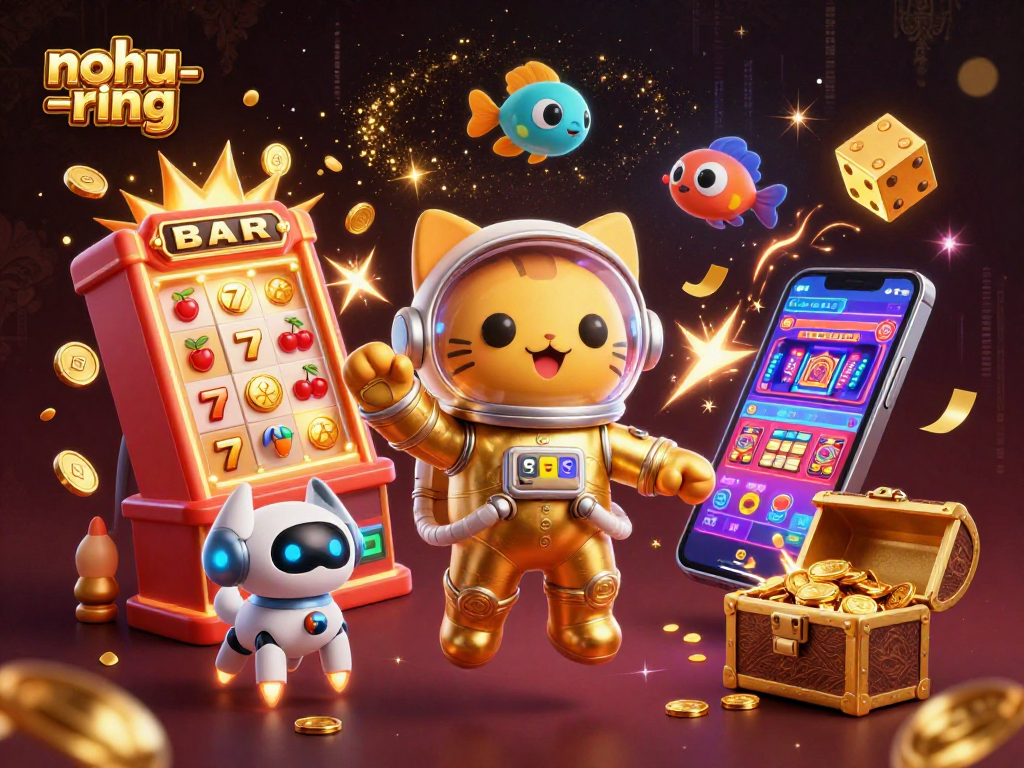 Nohur-ring game featured with 3D astronaut cat and dynamic jackpot scene.