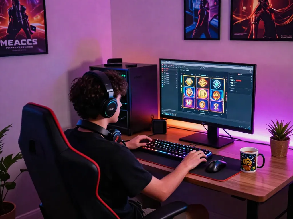 Exciting online gaming session showcasing a player enjoying slot gacor games in a colorful gaming setup.