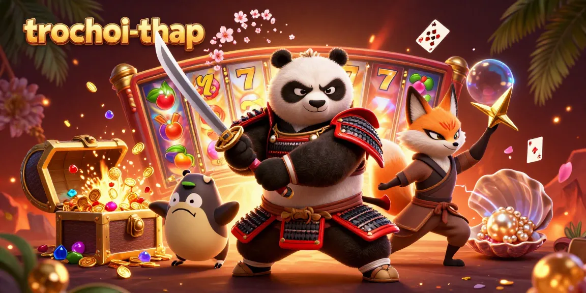 Engage with trochoi-thap as a fierce samurai panda and ninja fox uncover hidden treasures and spin the reels!