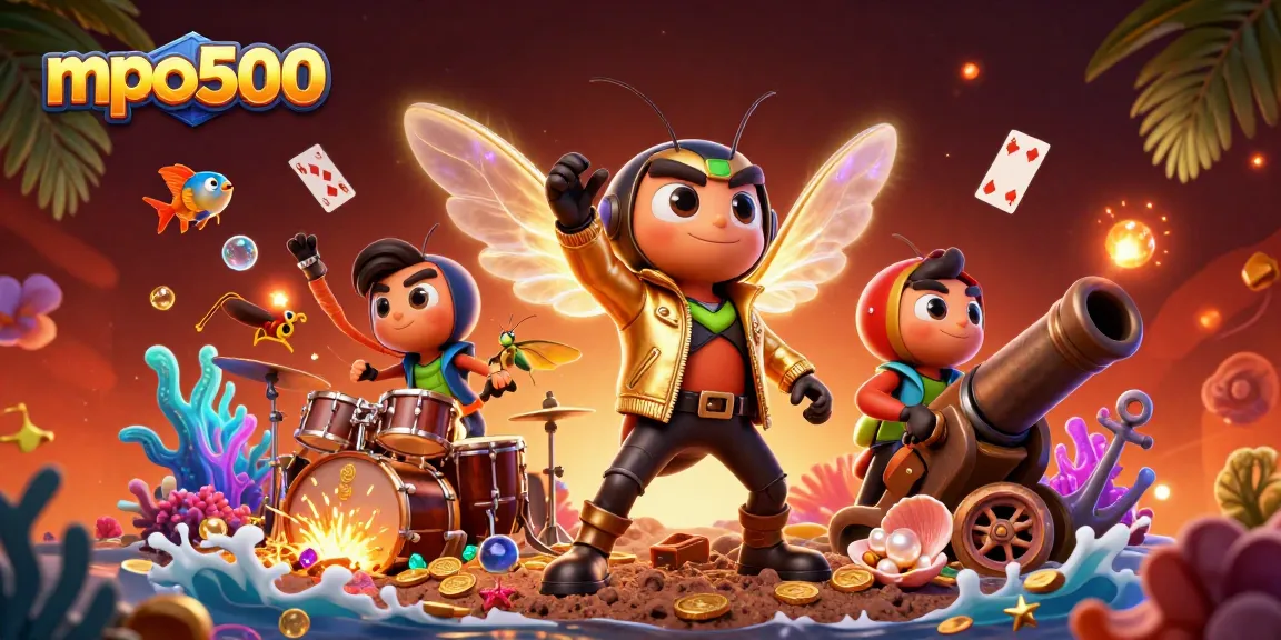Experience thrilling gameplay at mpo500 with a vibrant casino-themed illustration featuring dynamic characters.