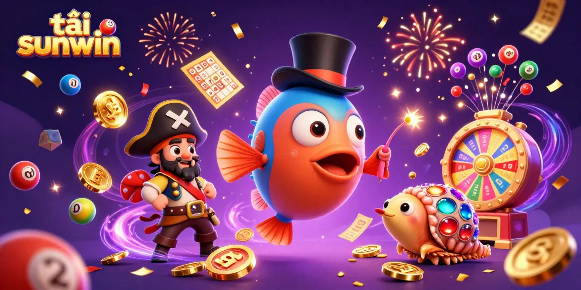 Engage in thrilling action with tải sunwin featuring vibrant characters and colorful casino elements exploding around.