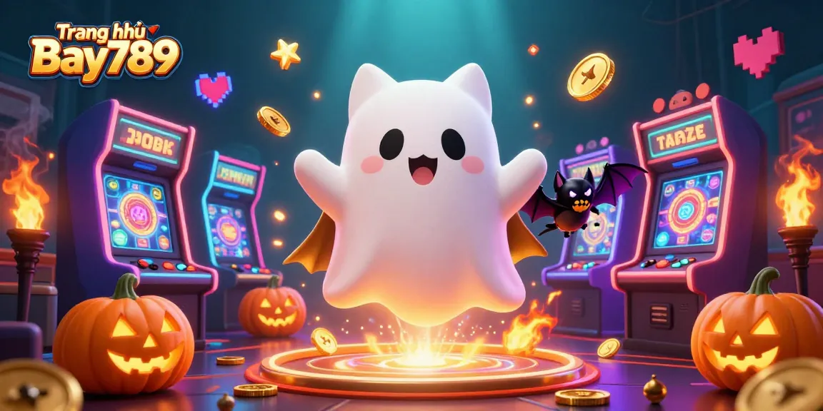 Experience the thrilling atmosphere of Trang chủ Bay789 with glowing slot machines and friendly characters in a vibrant casino.