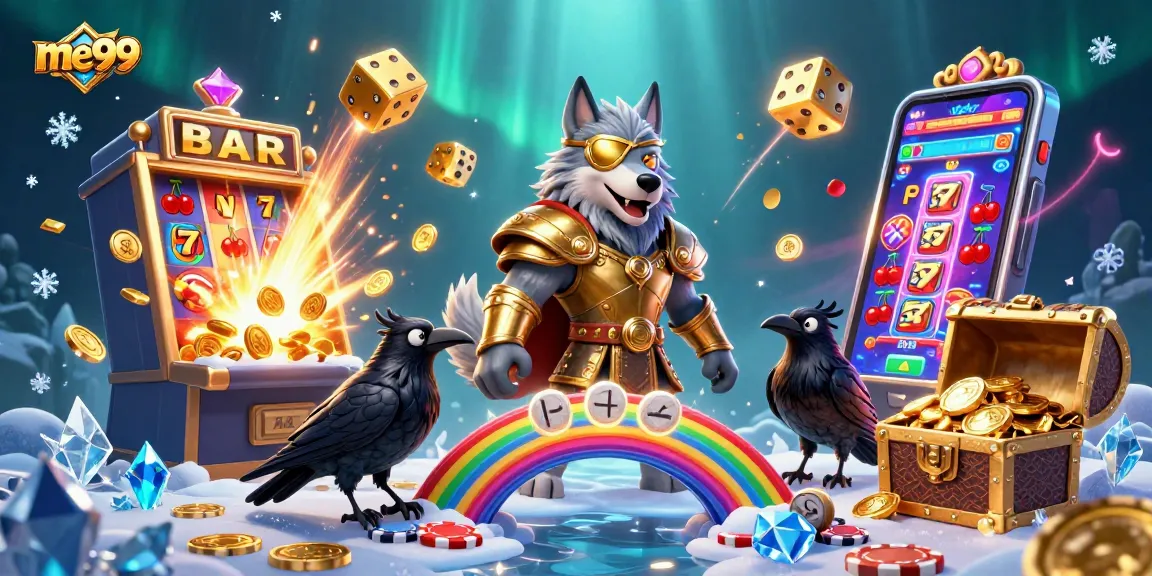 Experience the excitement of me99 with Odin and ravens amidst a jackpot explosion.