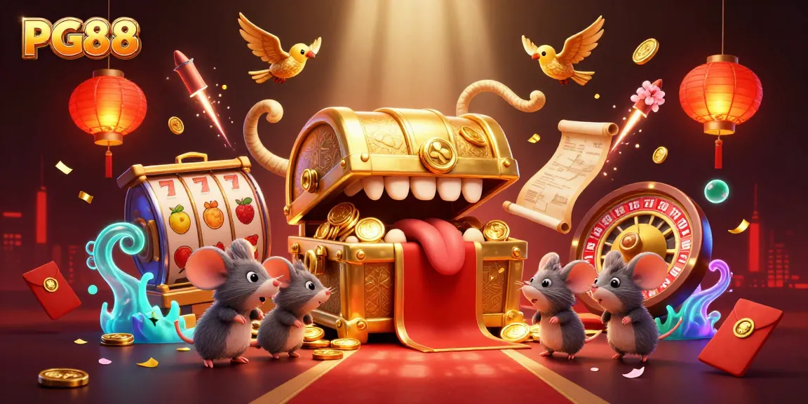 Engage with PG88's vibrant casino scene of spinning slot reels, dynamic characters, and festive elements
