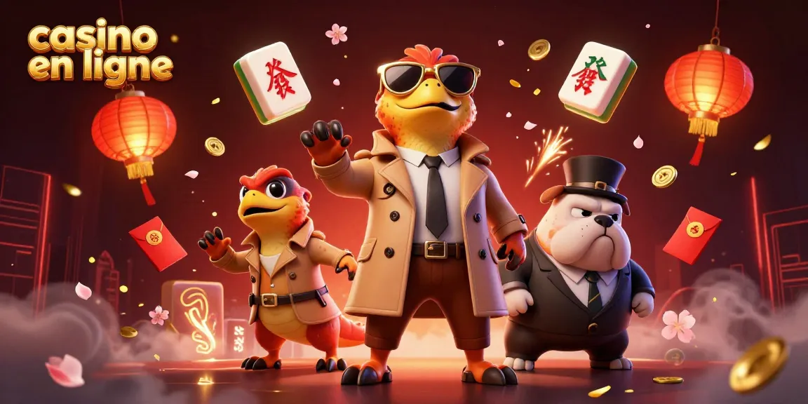 Illustration captivante sur le casino en ligne avec des raptors en trench coat et un bouncier suspect.