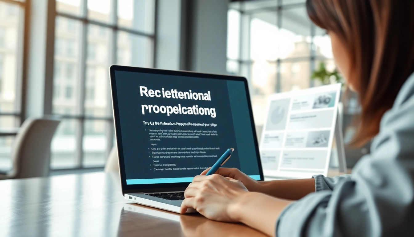 Generate compliant proposal generator interface in a bright, professional office setting.