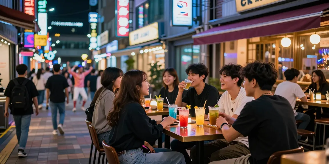 인천쓰리노에서 즐거운 시간 보내는 젊은이들, 현대적인 바 분위기