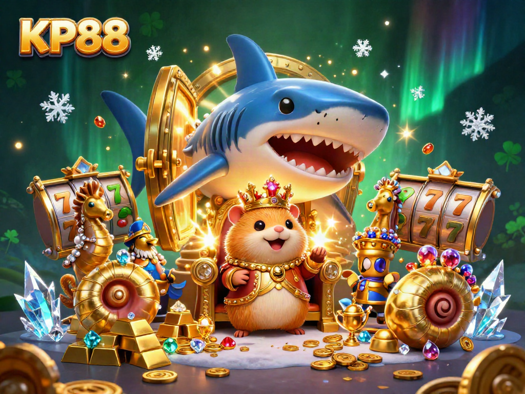 Spin to win with KP88 in this captivating casino-themed 3D illustration filled with treasures.
