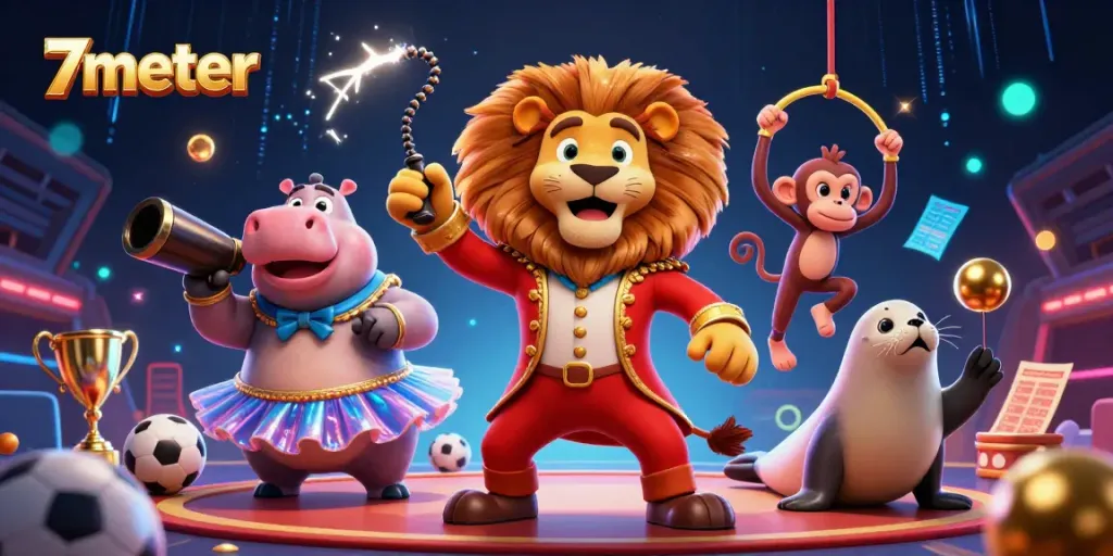 Bet on exciting outcomes with 7meter's vibrant circus-themed sports betting scene featuring interactive elements.