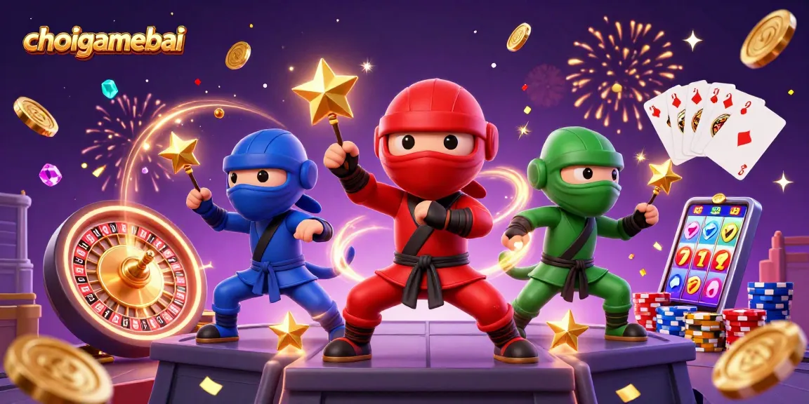 Witness the ninja chameleon trio dazzling at choigamebai casino, embodying strategy and excitement in vibrant action.