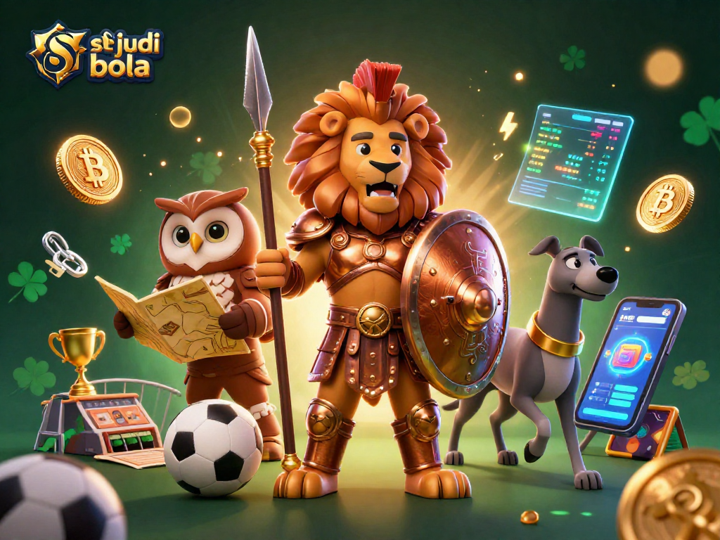 Engage with situs judi bola featuring dynamic sports betting elements and 3D characters in a vibrant scene.