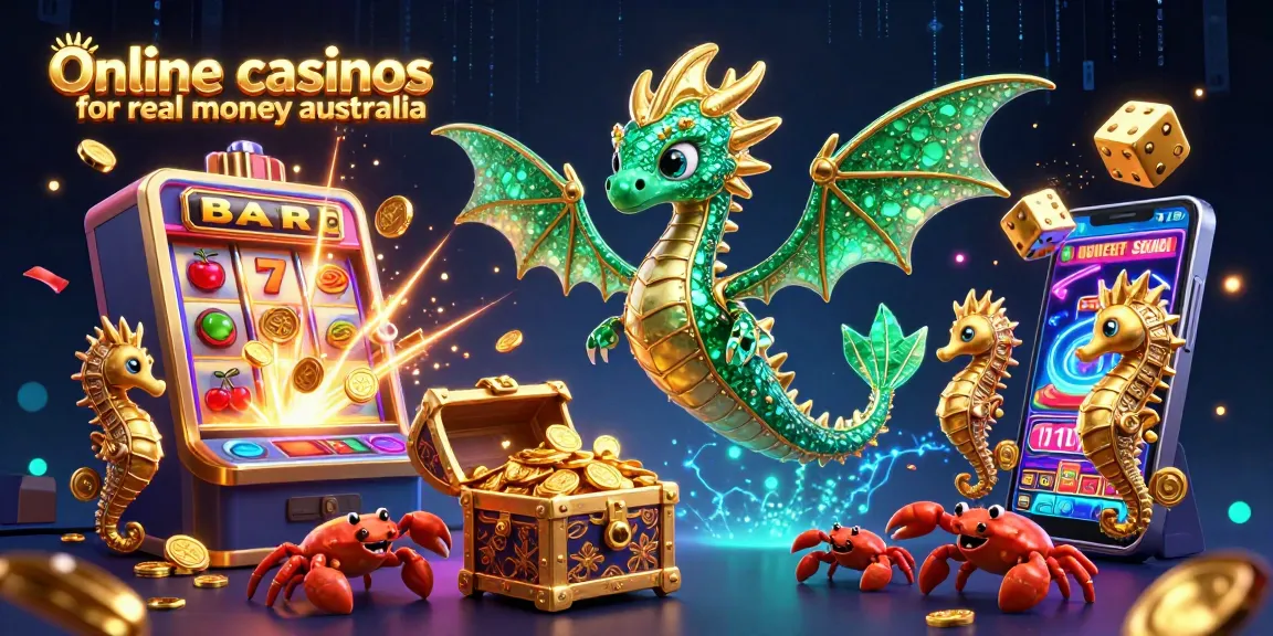 Spin with the leading online casinos for real money australia, featuring vibrant casino elements and dynamic characters.
