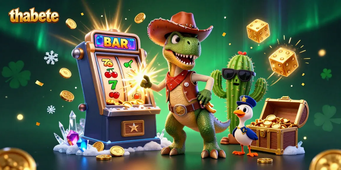 Spin the reels at thabete with a vibrant, dynamic scene featuring cartoon characters and slot elements.