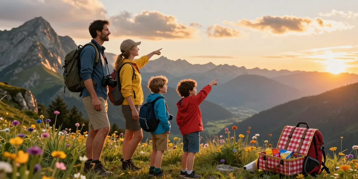 Family adventure at a mountain viewpoint showcasing mantra88's outdoor experiences.