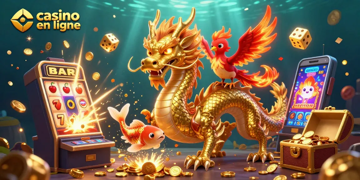 Jouez à des jeux de casino en ligne avec un dragon doré, un phénix et des trésors.