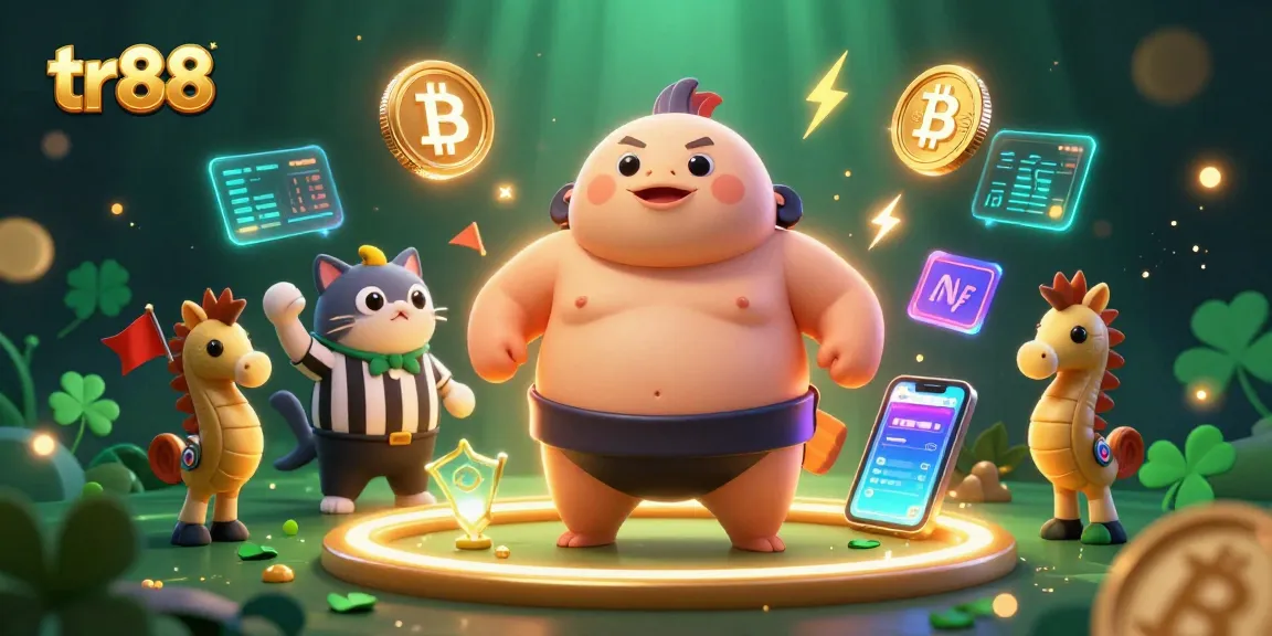 tr88 features a lively underwater casino scene with a fugu, catfish referee, and crypto coins.