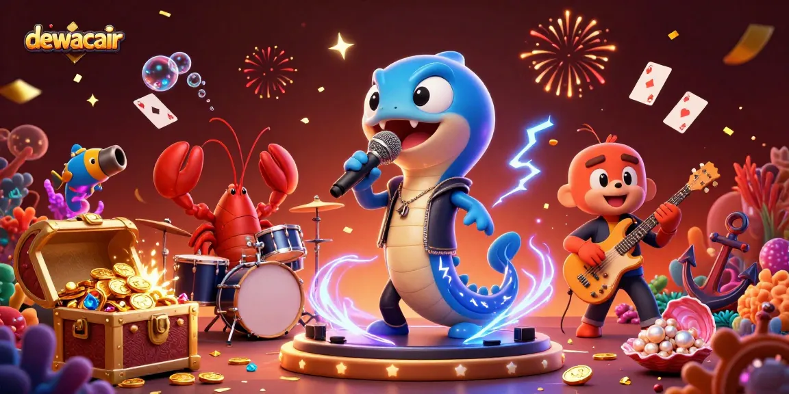 Engage with dewacair slots through vibrant characters and colorful casino elements in an underwater scene.