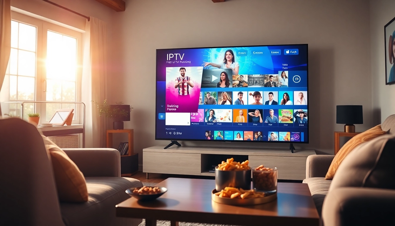 Engaging FREE IPTV Trial content displayed on a vibrant digital device in a cozy living room.