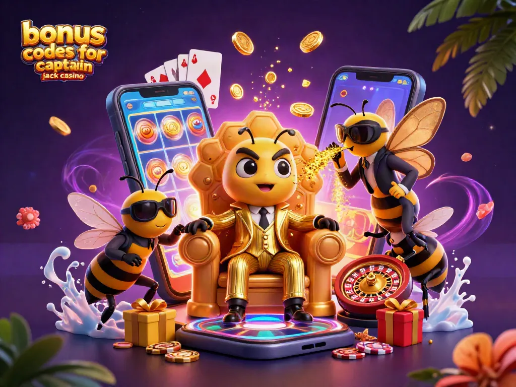 Experience bonus codes for captain jack casino with a vibrant casino-themed illustration featuring lively characters and slot games.
