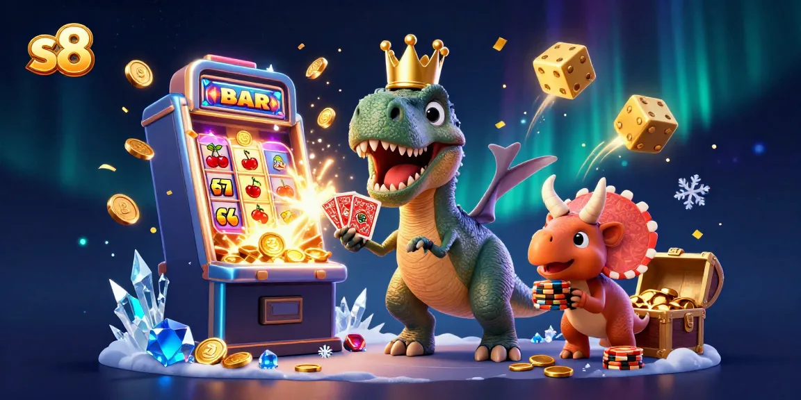 Experience the excitement of s8 with a vibrant 3D cartoon casino scene featuring playful characters and dynamic game elements.