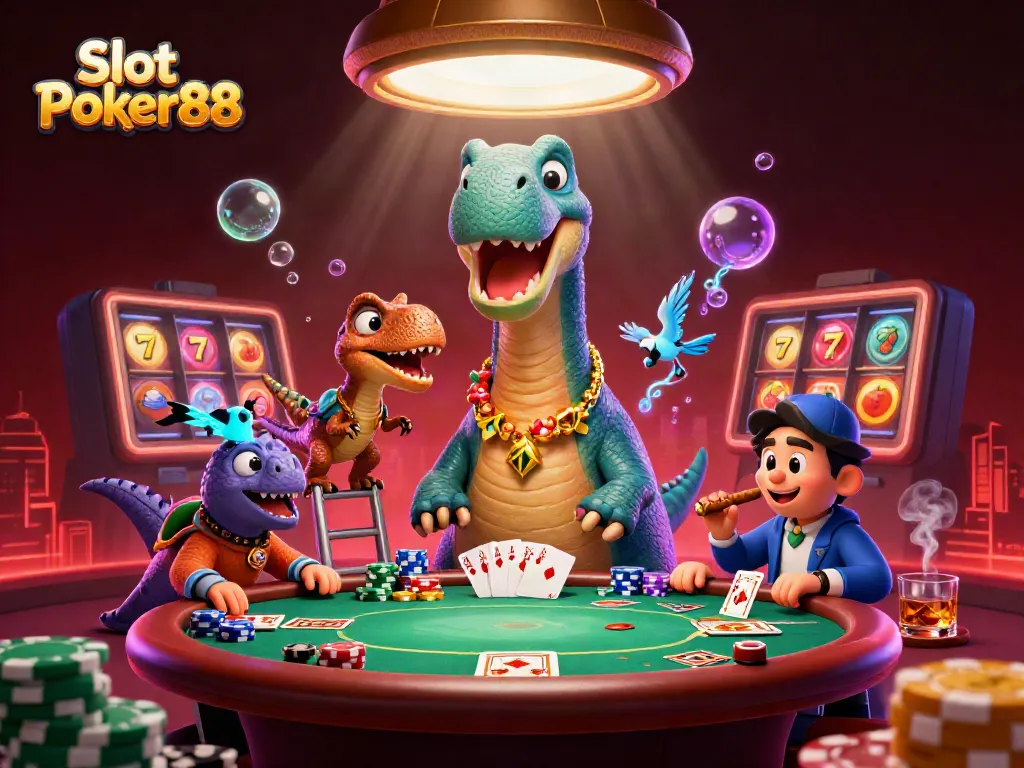 Engage with Slot Poker88 at this vibrant 3D casino featuring unique characters and classic gameplay.