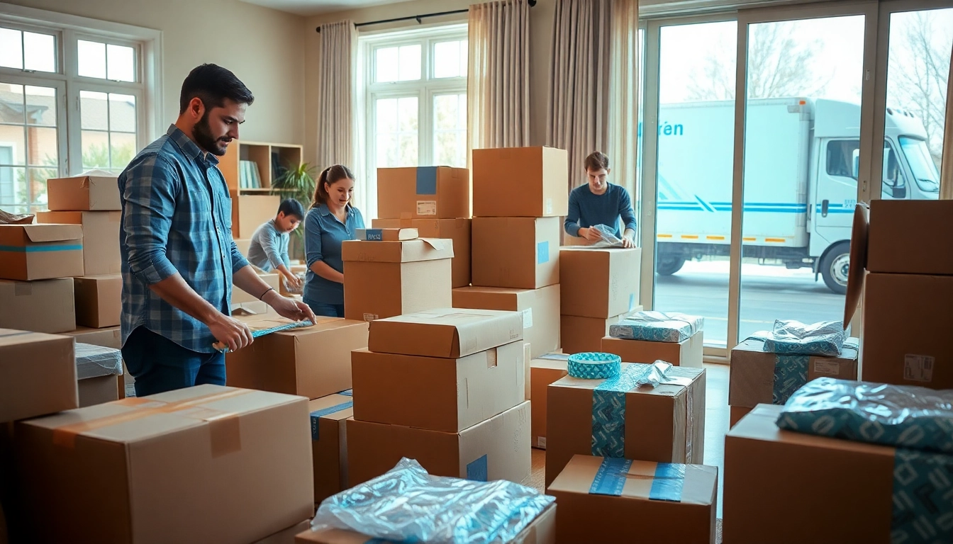 Professional Packing Services team securely packing items while maintaining organization and care in a bright environment.