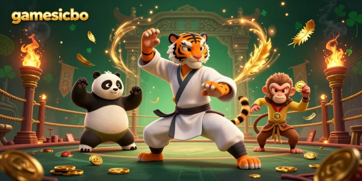 Join the action at gamesicbo, where our kung fu characters engage in thrilling gameplay amidst golden tokens.