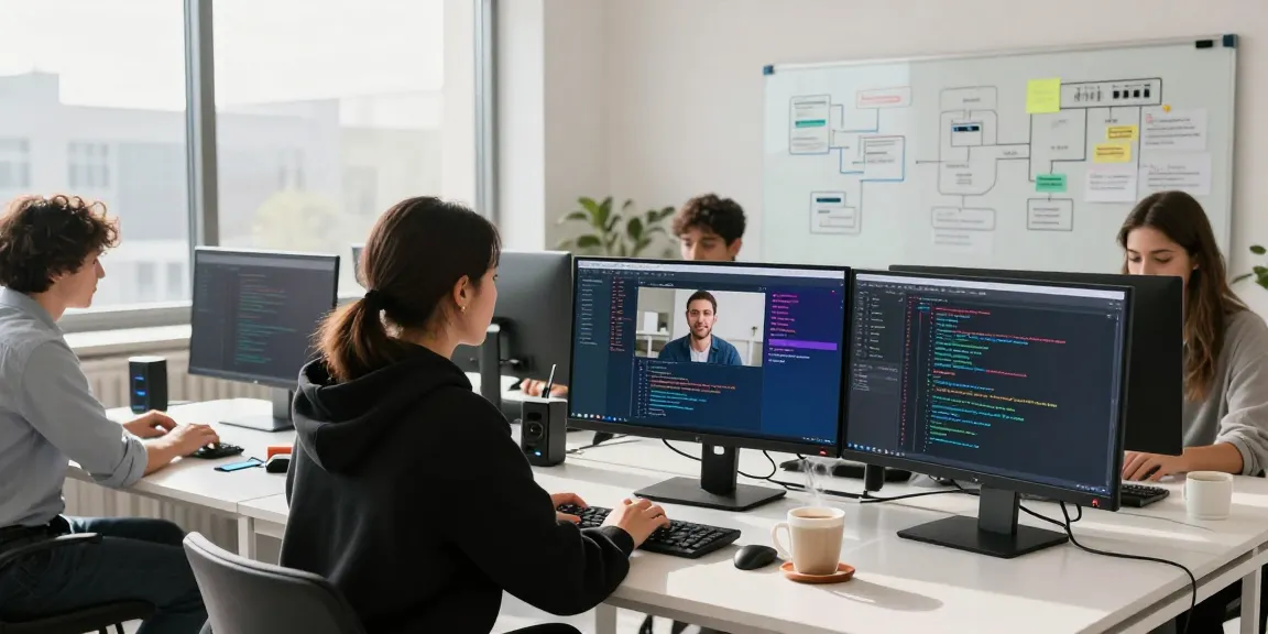 Dynamic software development team collaborating in a modern workspace, highlighting key elements of 456bd innovation.