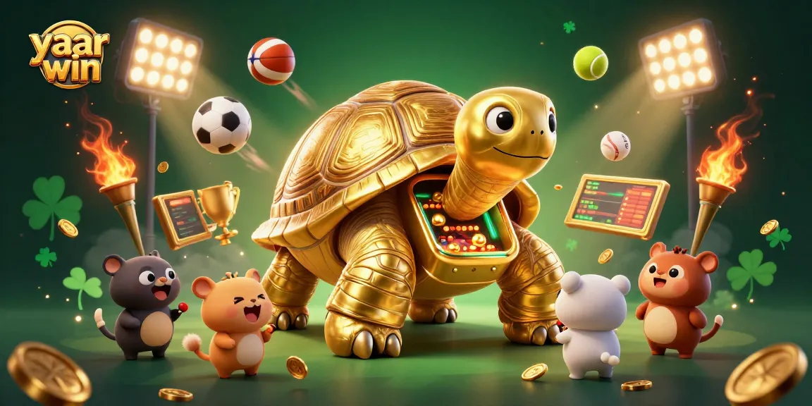 Engage with thrilling action at yaar win, featuring a colossal golden tortoise and dynamic sports elements.