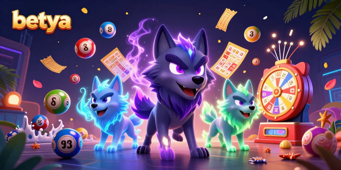 Experience betya's thrilling slots with a vibrant scene featuring playful wolves and lottery elements.