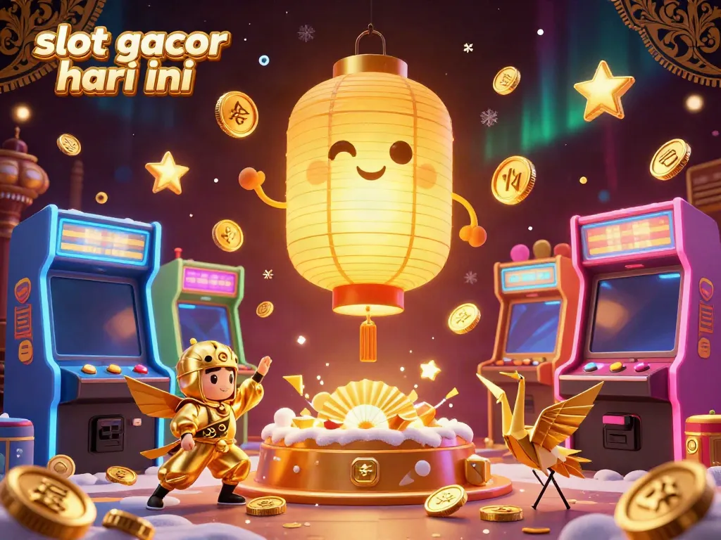 Experience the thrill of slot gacor hari ini with vibrant gaming elements and golden lantern spirit in this 3D illustration.